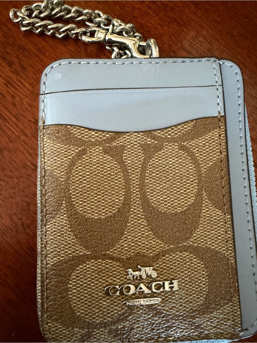 Coach Zip Card Case In Signature Canvas and Pale Blue Leather - Picture 3 of 8